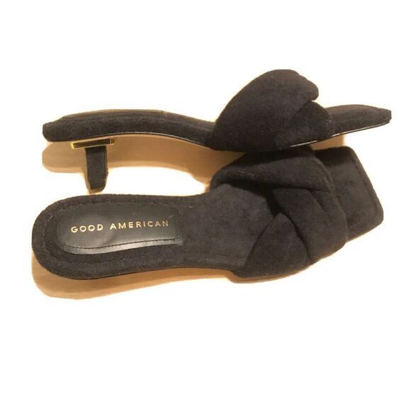 Good American Shoes - Good American Black Terry Slip On Square  Toe Kickstand Heel  NEW